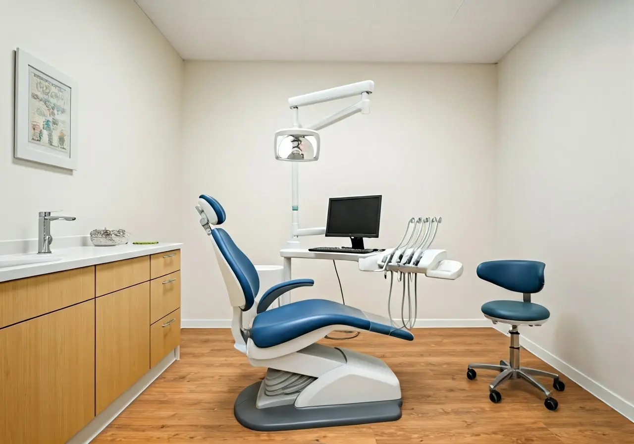 A serene dental office with calming, soothing decor elements. 35mm stock photo