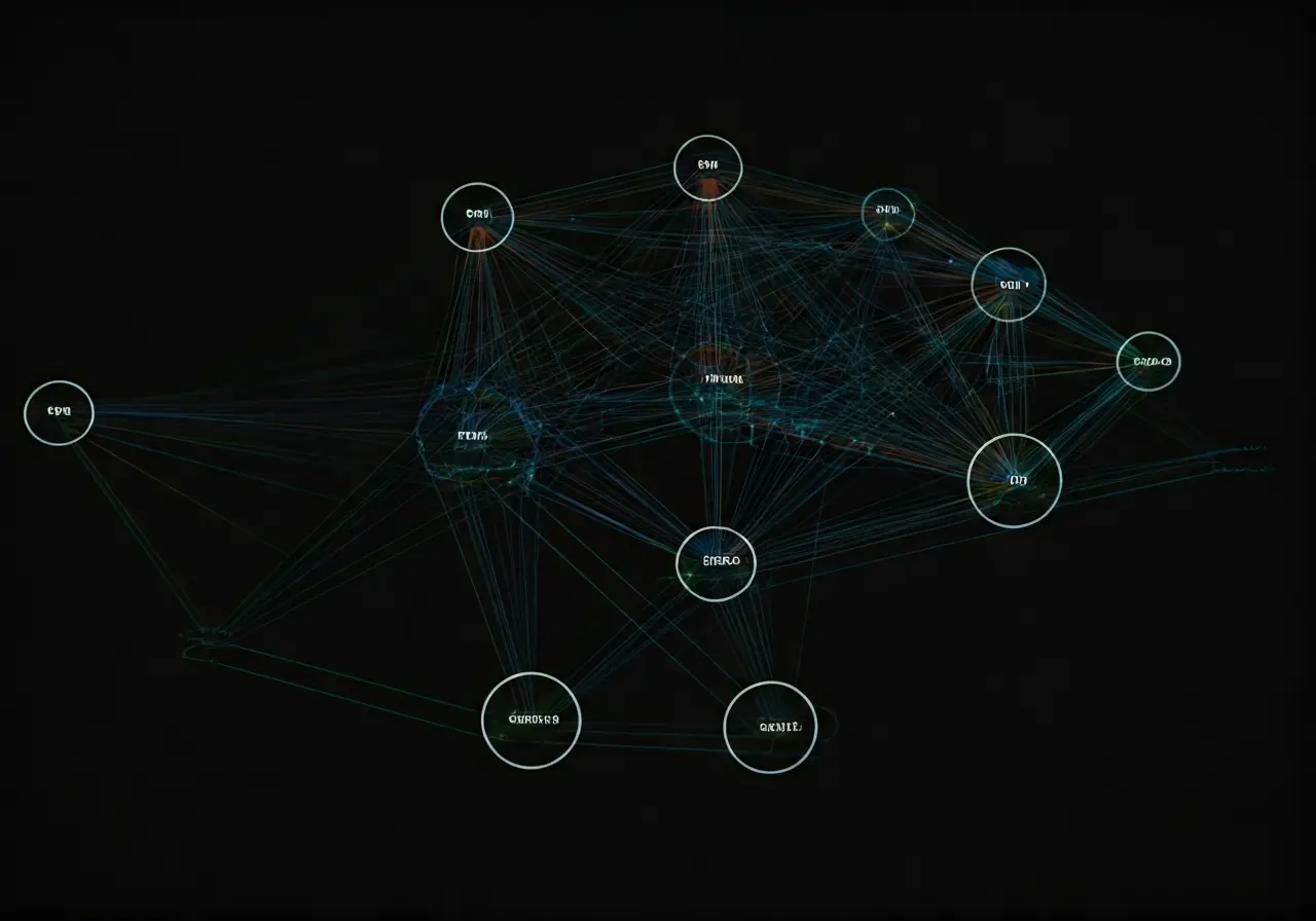 A complex network diagram with highlighted problem-solving paths. 35mm stock photo