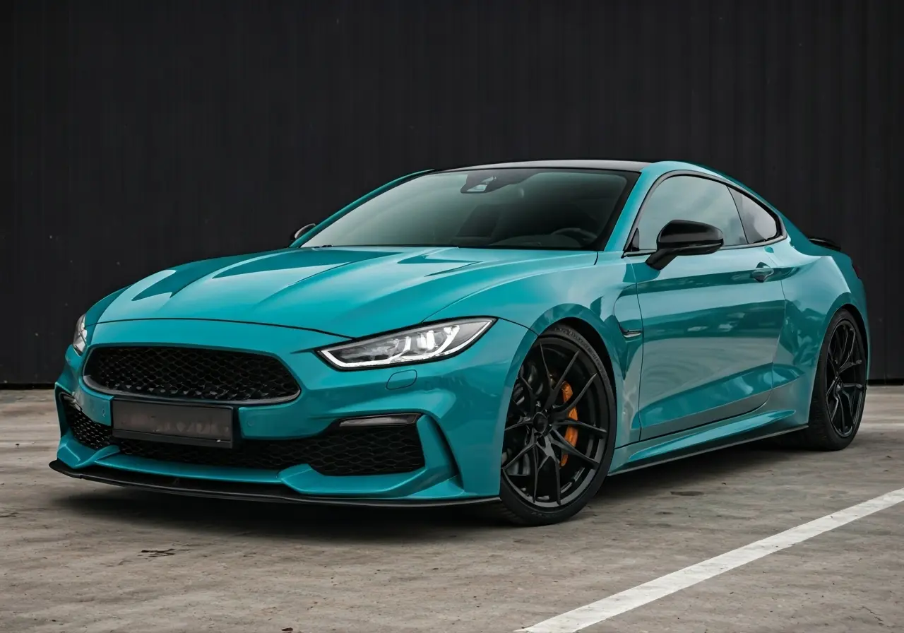 A sleek car with a glossy ceramic-coated finish gleaming. 35mm stock photo