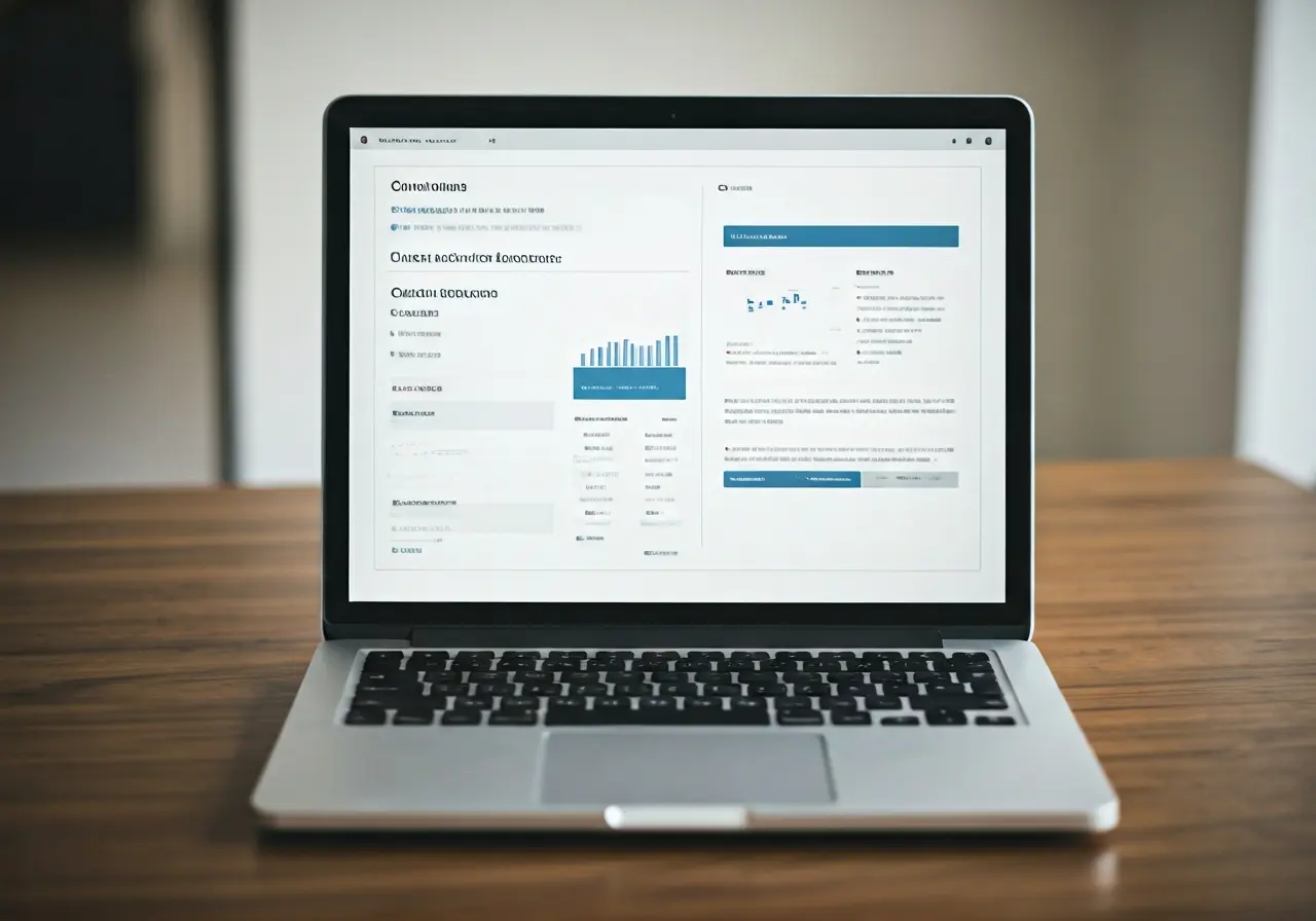 A laptop displaying an online business course on a desk. 35mm stock photo