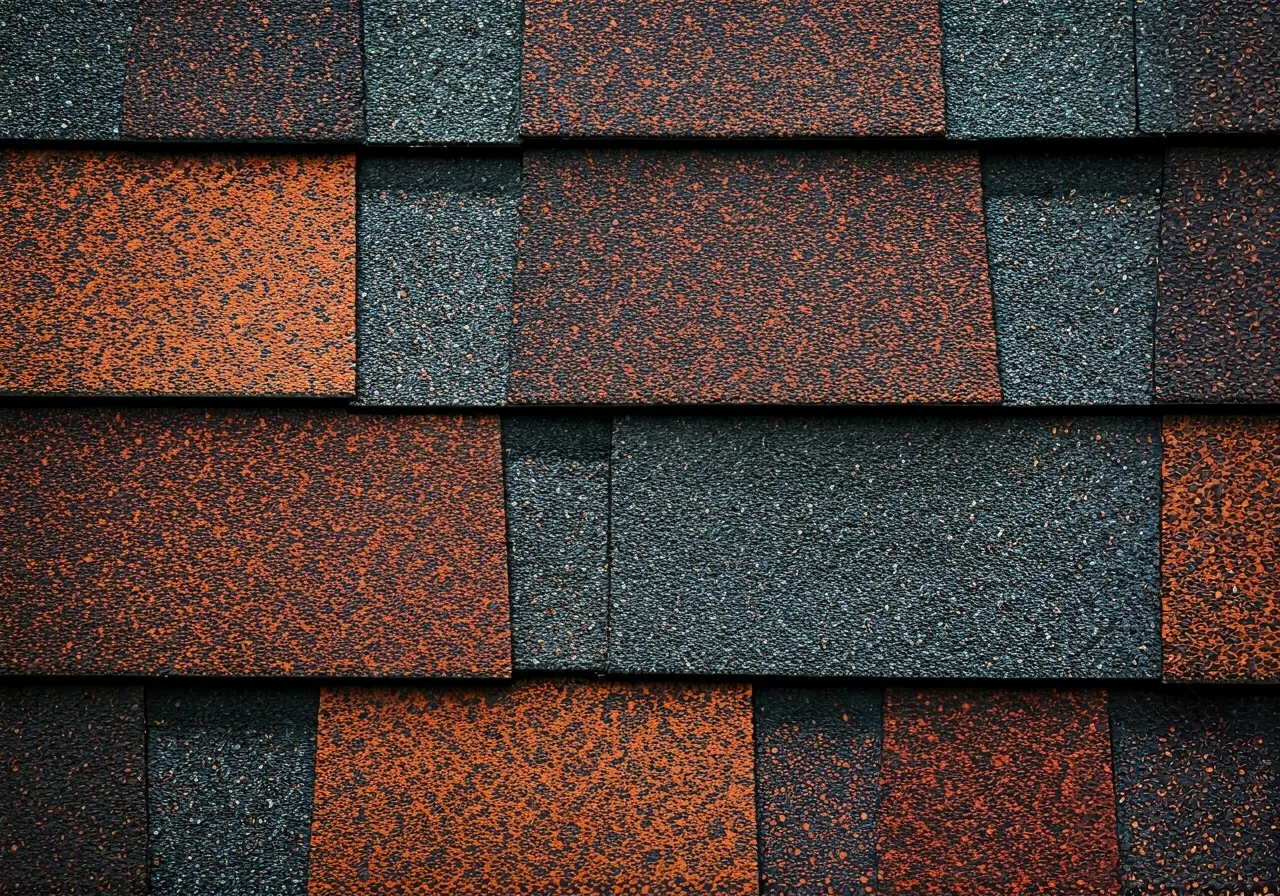 Close-up of various colorful and textured roofing shingles. 35mm stock photo