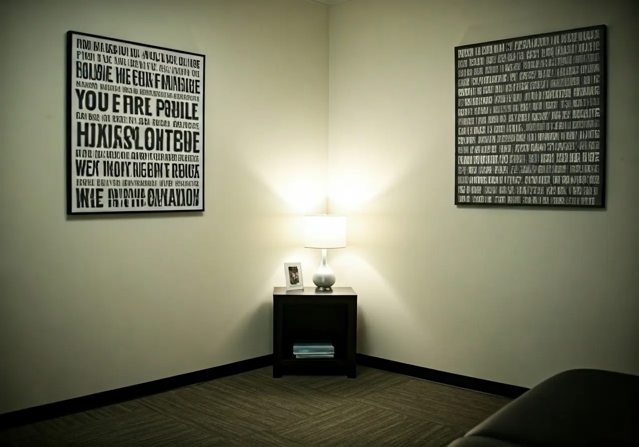 A serene therapy room with motivational quotes on the wall. 35mm stock photo