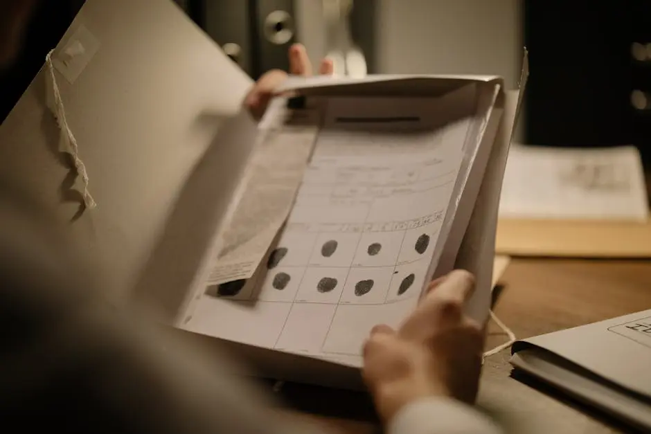 Detailed image showcasing a fingerprint document in an open folder, ideal for forensic and legal themes.