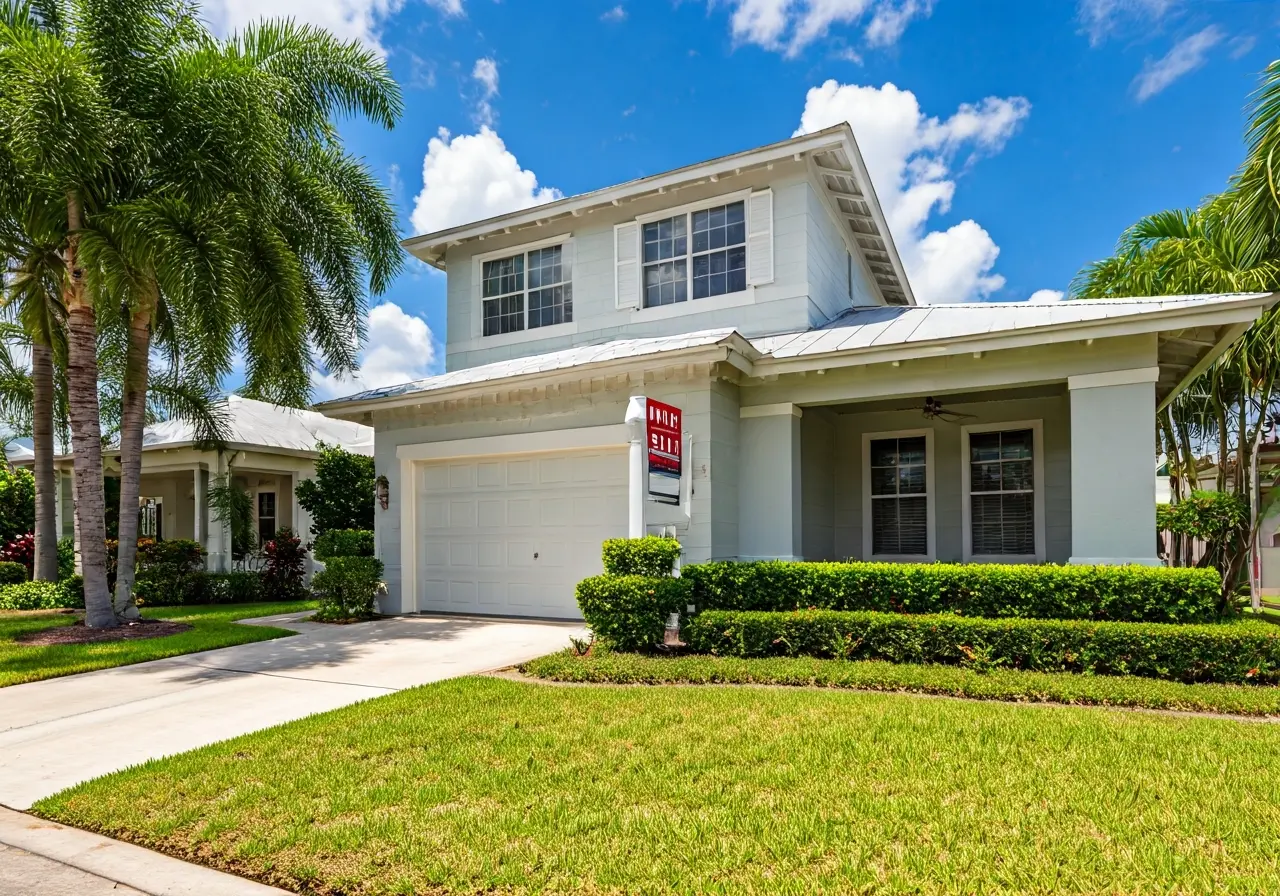 A cozy Tampa home with a For Sale sign. 35mm stock photo