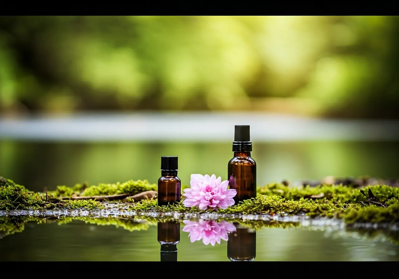 A calm nature scene with a focus on mindfulness objects. 35mm stock photo