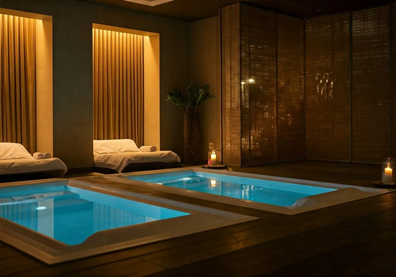 A serene spa setting with elegant, modern décor. 35mm stock photo