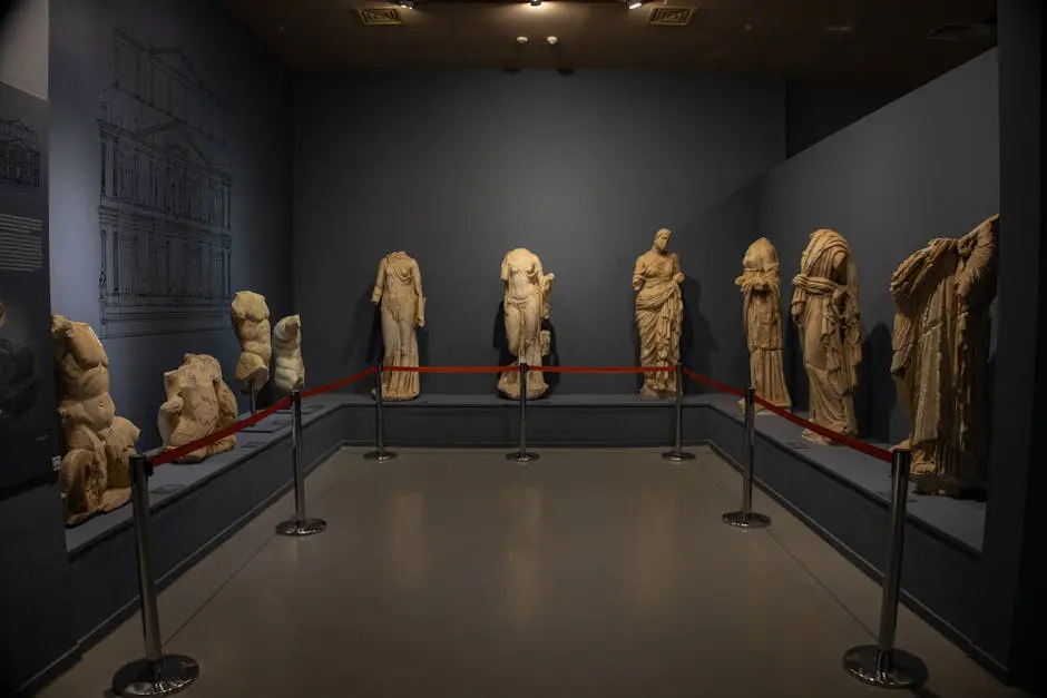 Exquisite marble sculptures depicting ancient Greek art inside the Ephesus Museum.