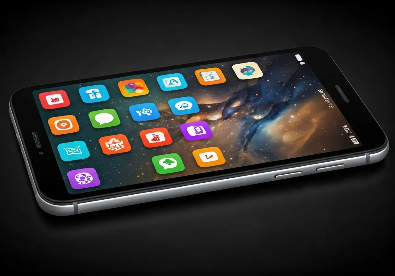 A smartphone displaying a variety of app icons. 35mm stock photo