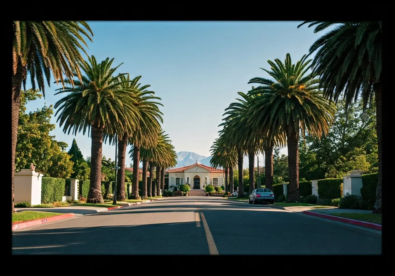 Palm-lined street leading to a serene outpatient recovery center. 35mm stock photo