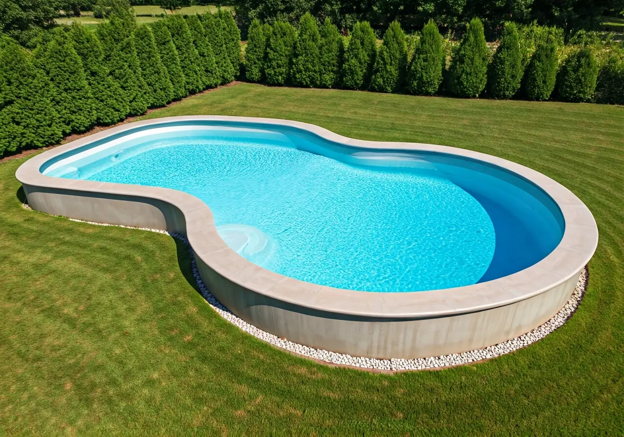 Aerial view of a pristine fiberglass pool in backyard. 35mm stock photo