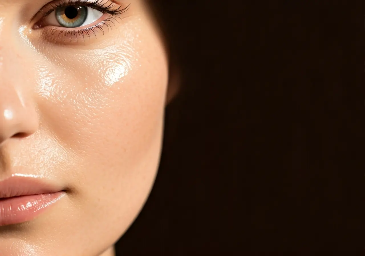 A close-up of glowing, rejuvenated skin with gentle lighting. 35mm stock photo