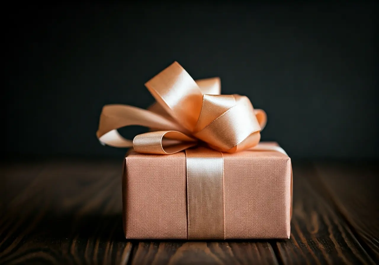 A beautifully wrapped gift with a delicate bow and ribbon. 35mm stock photo
