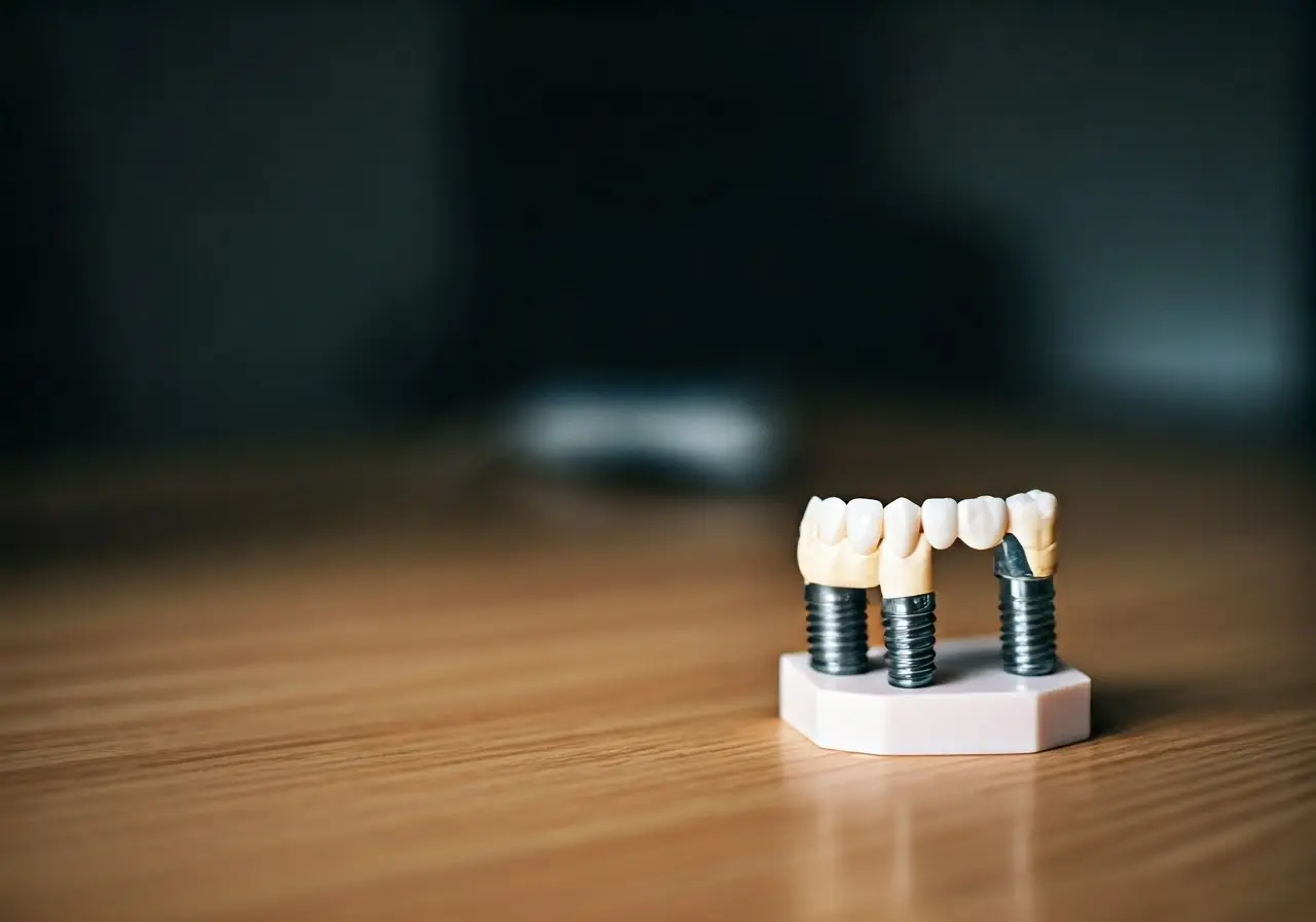 A close-up of a dental implant model on a desk. 35mm stock photo