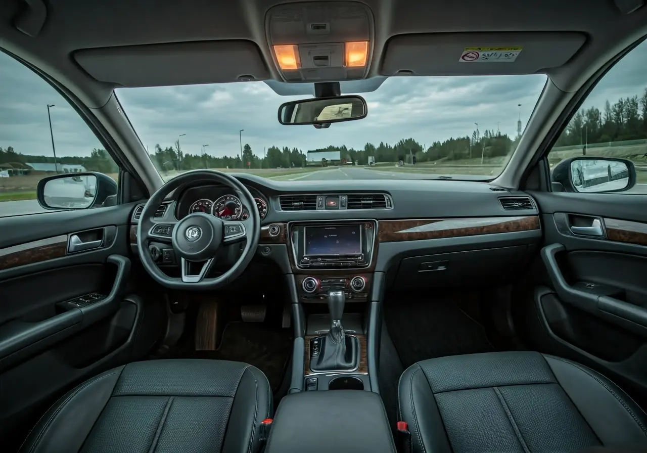A pristine car interior with spotless, well-maintained upholstery. 35mm stock photo