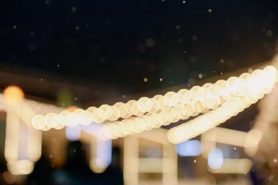 Ethereal bokeh effect of warm, twinkling lights at night, creating a dreamy atmosphere.