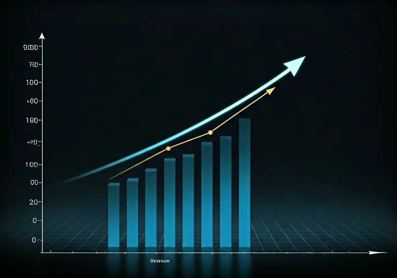 A bar graph with upward trending lines and arrows. 35mm stock photo