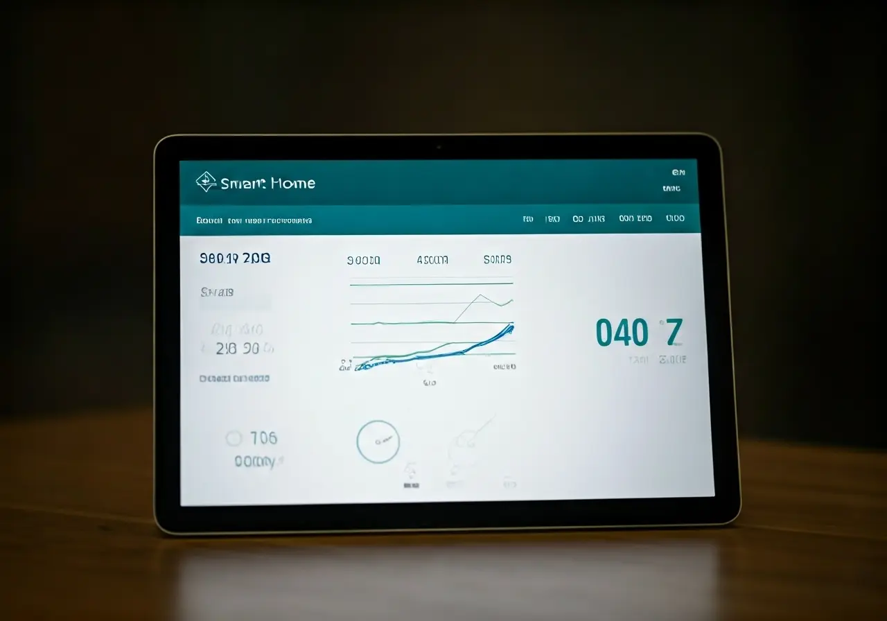 A smart home dashboard displaying system monitoring statistics. 35mm stock photo