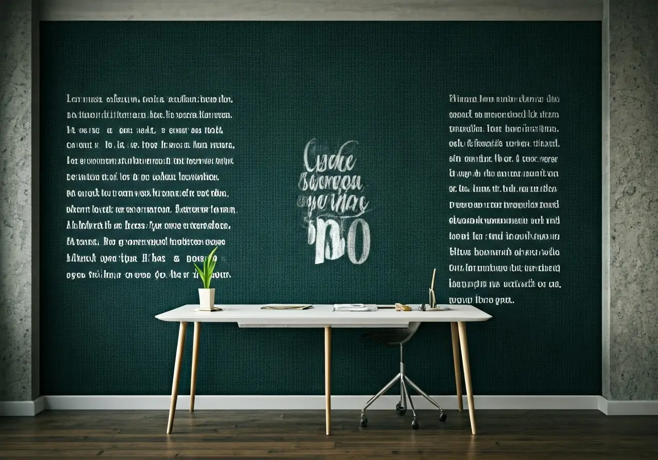 A serene office with inspirational quotes on the walls. 35mm stock photo