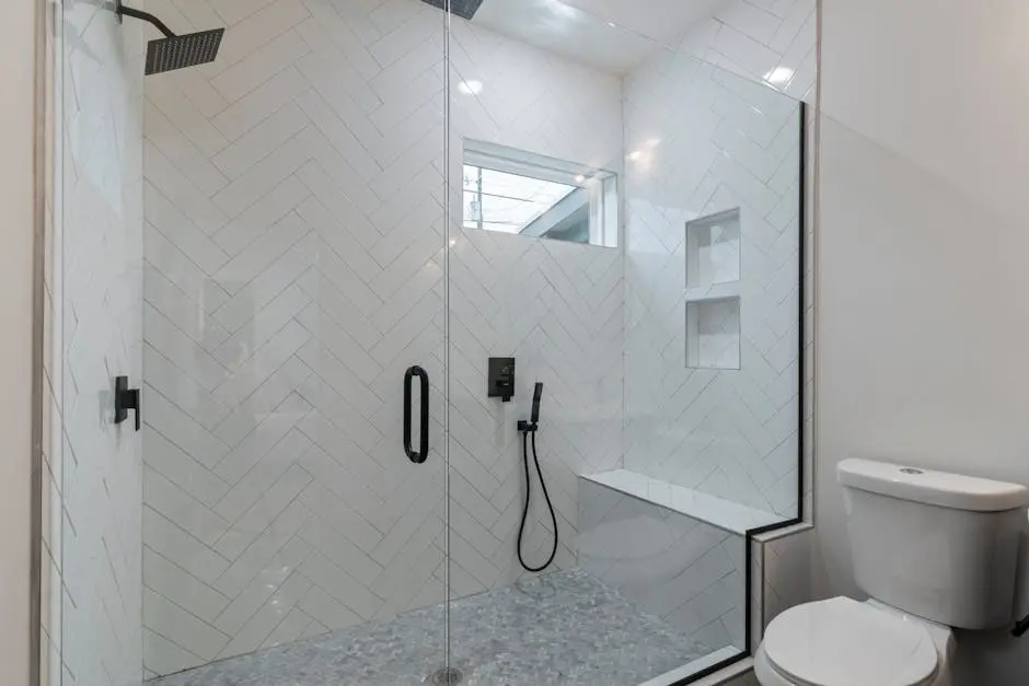 Elegant bathroom featuring a sleek walk-in shower and contemporary design.