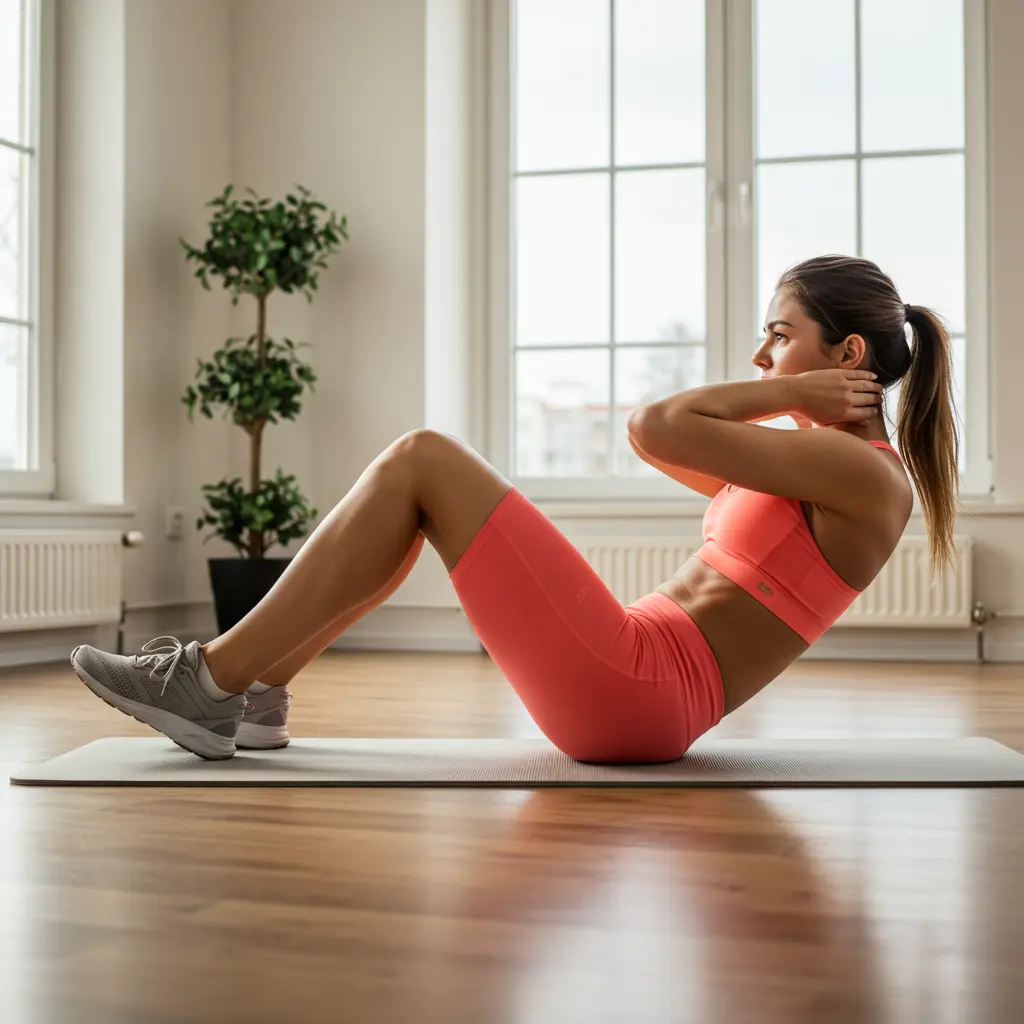 Person doing bicycle crunches on a mat.