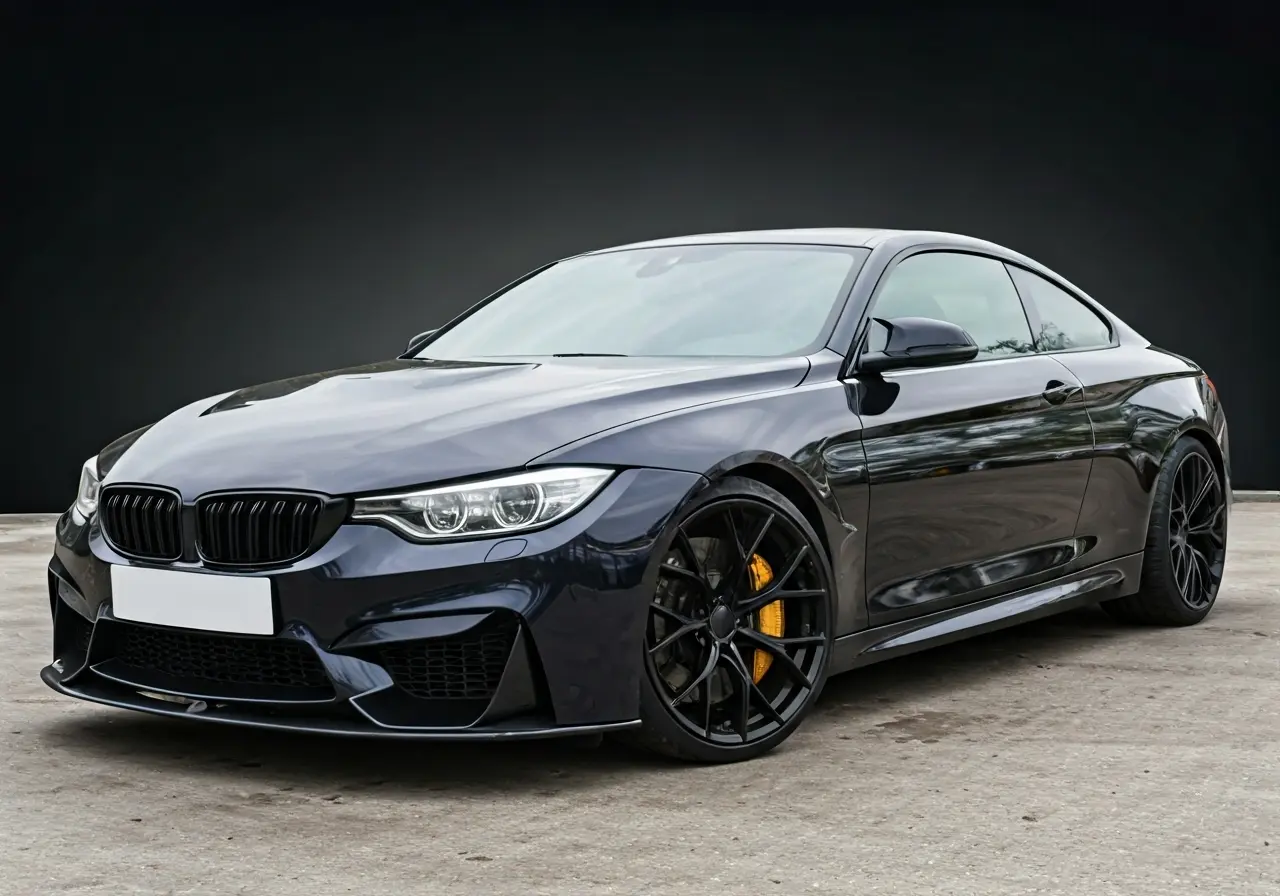 A sleek car gleaming with a glossy ceramic coating. 35mm stock photo