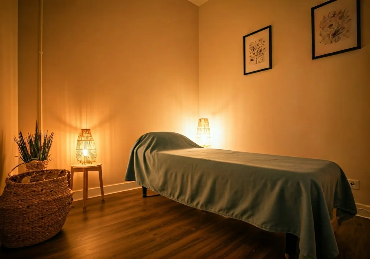 A cozy therapy room with calming pastel-colored decorations. 35mm stock photo