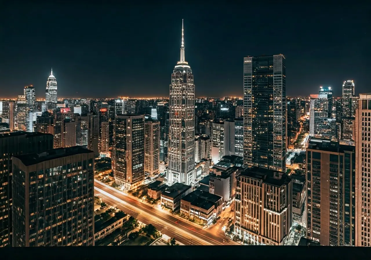 A PTZ camera overlooking a bustling urban cityscape. 35mm stock photo