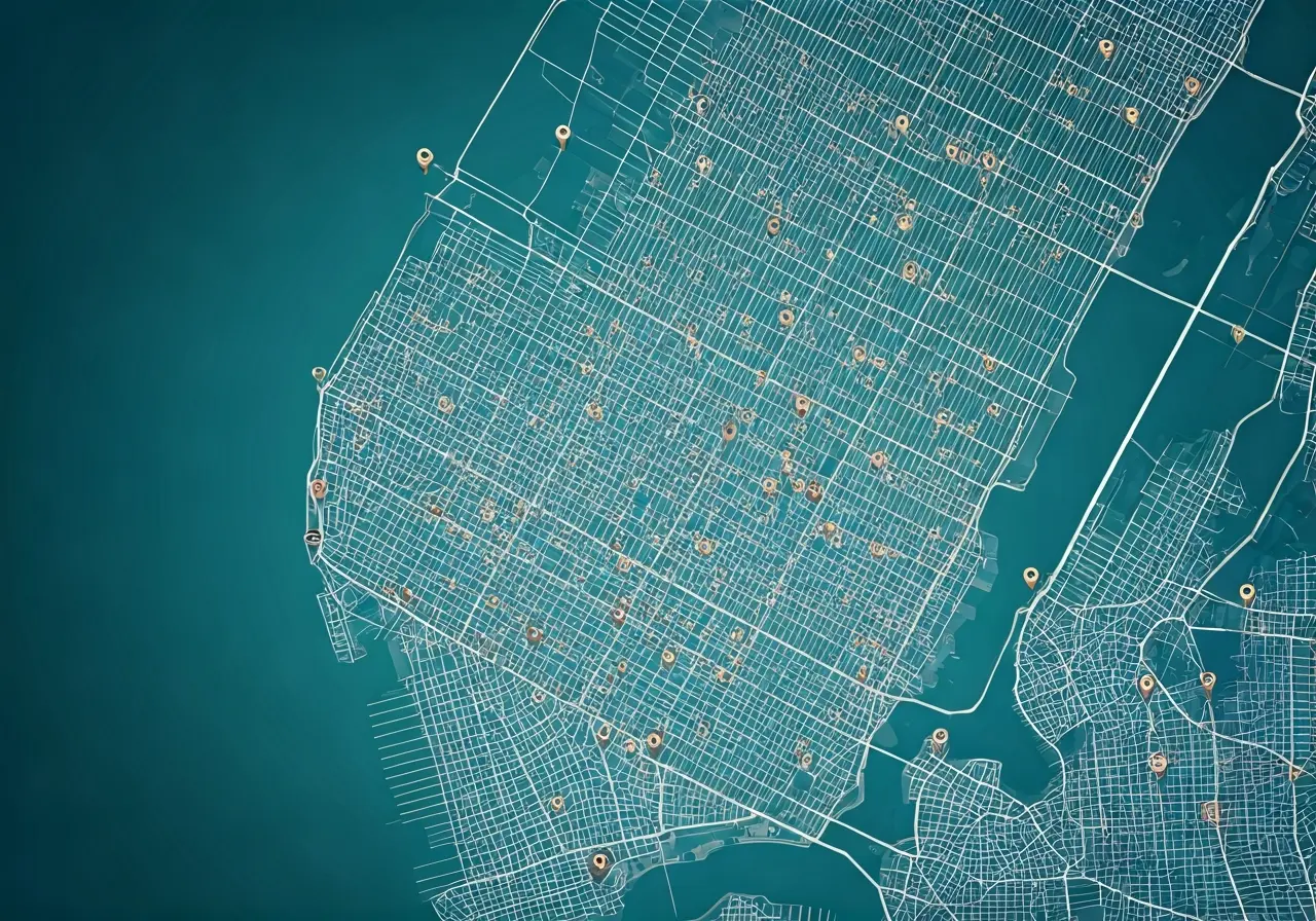 A map of Brooklyn highlighting cosmetic treatment locations. 35mm stock photo