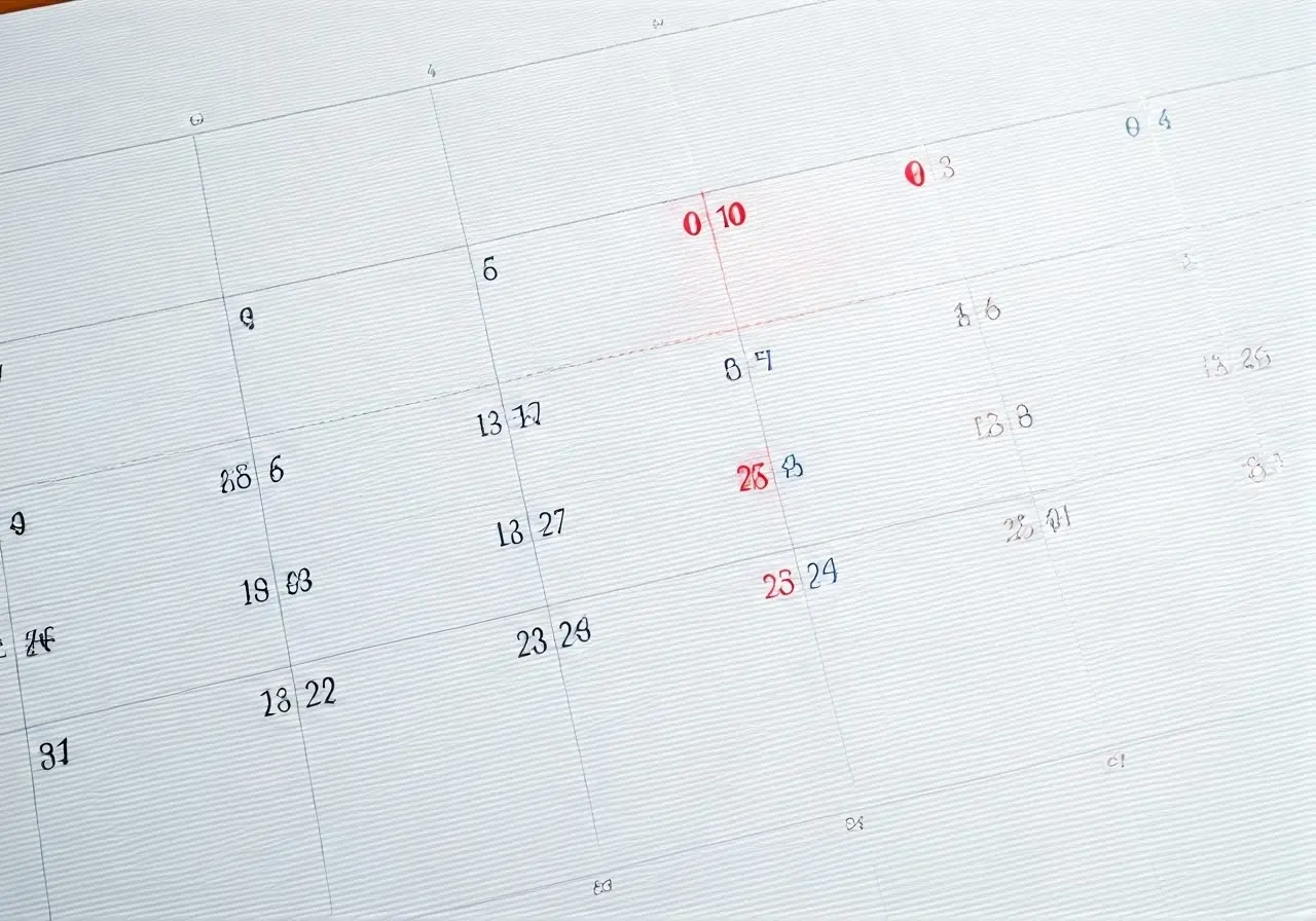 A calendar with scheduled appointments highlighted in different colors. 35mm stock photo