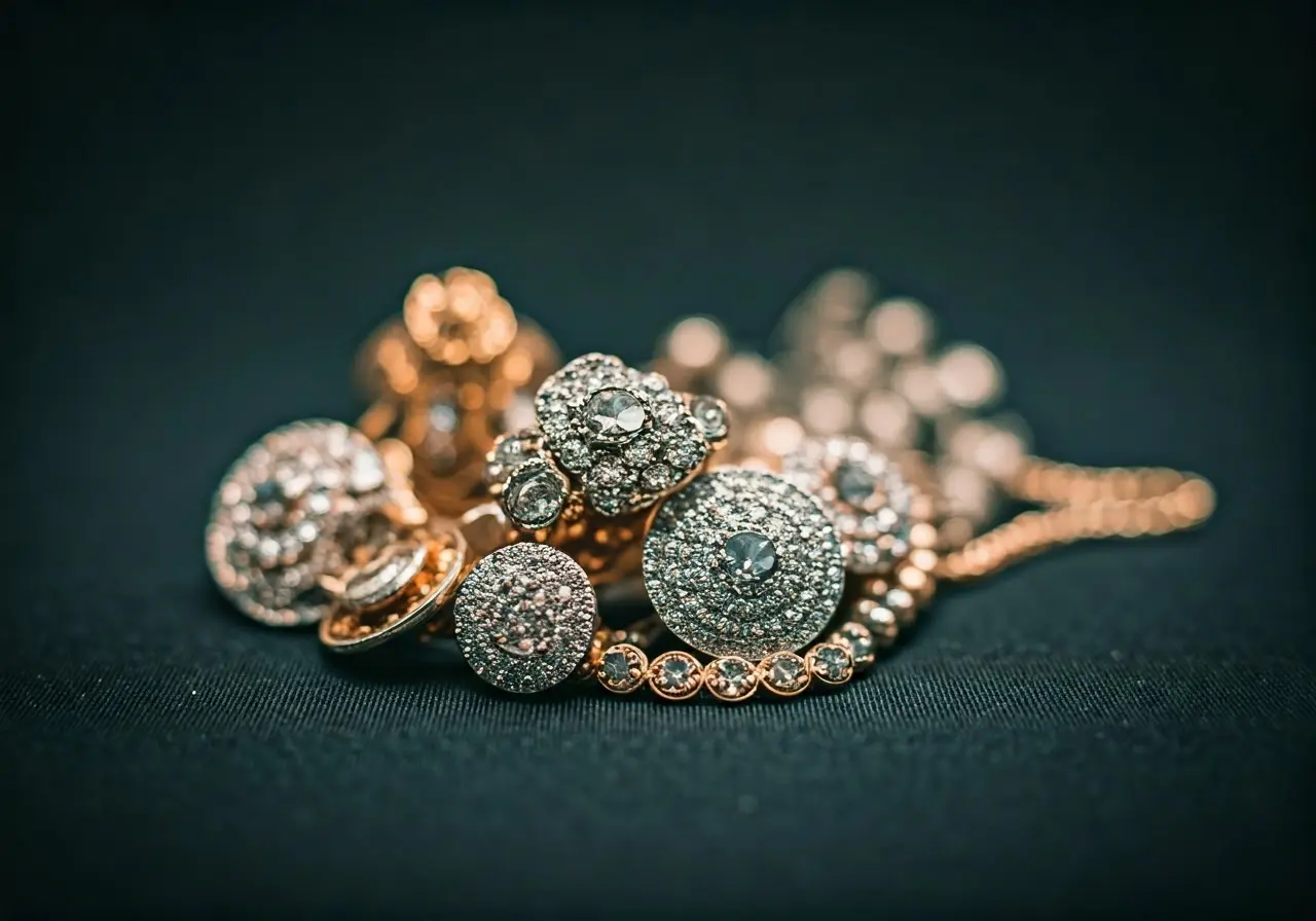 A close-up of sparkling and intricate vintage jewelry pieces. 35mm stock photo