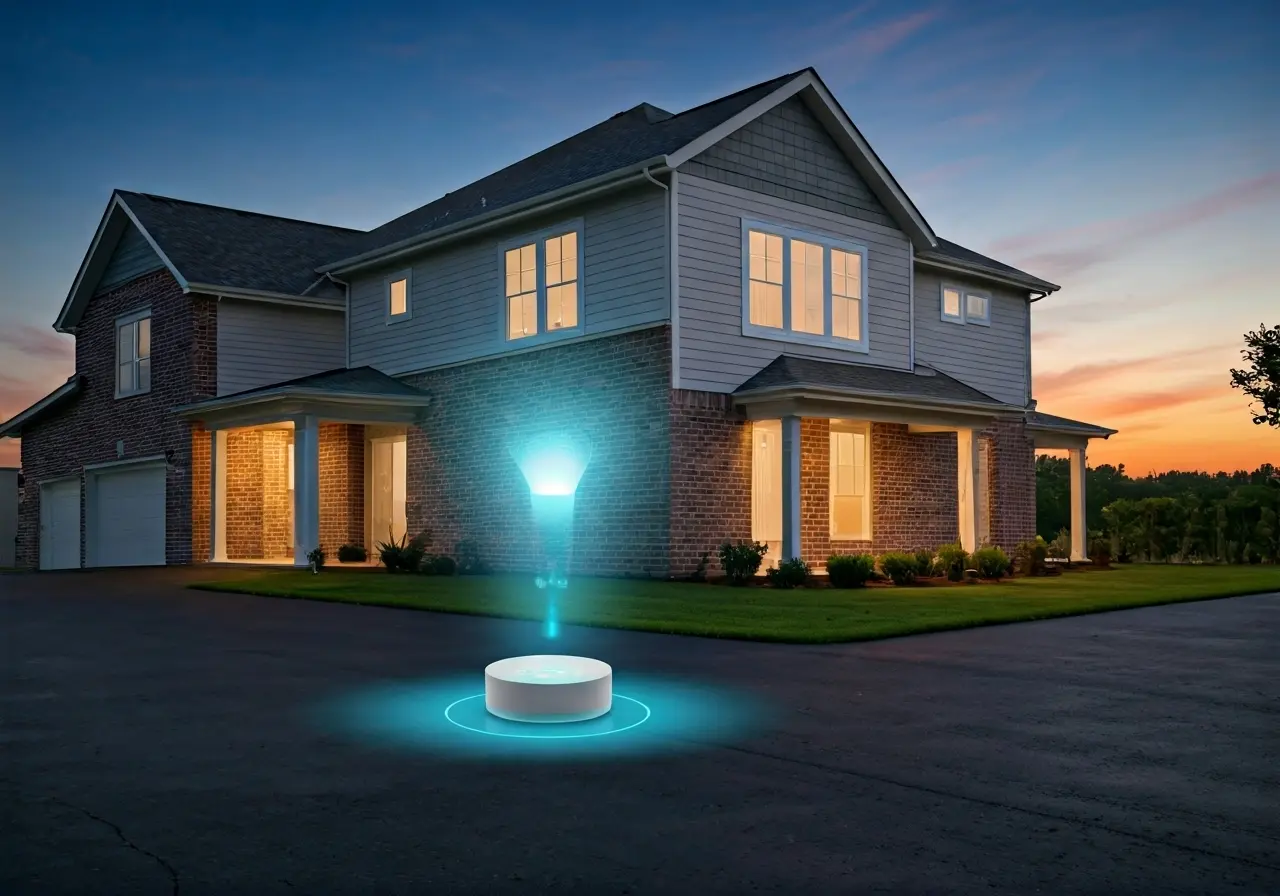 A smart home with voice-controlled lighting and security systems. 35mm stock photo