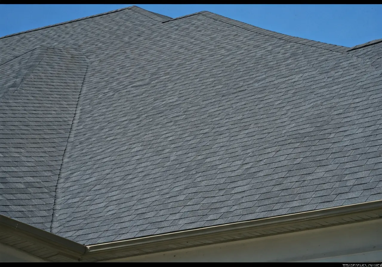 A rooftop with pristine CertainTeed Presidential Shingles under clear skies. 35mm stock photo
