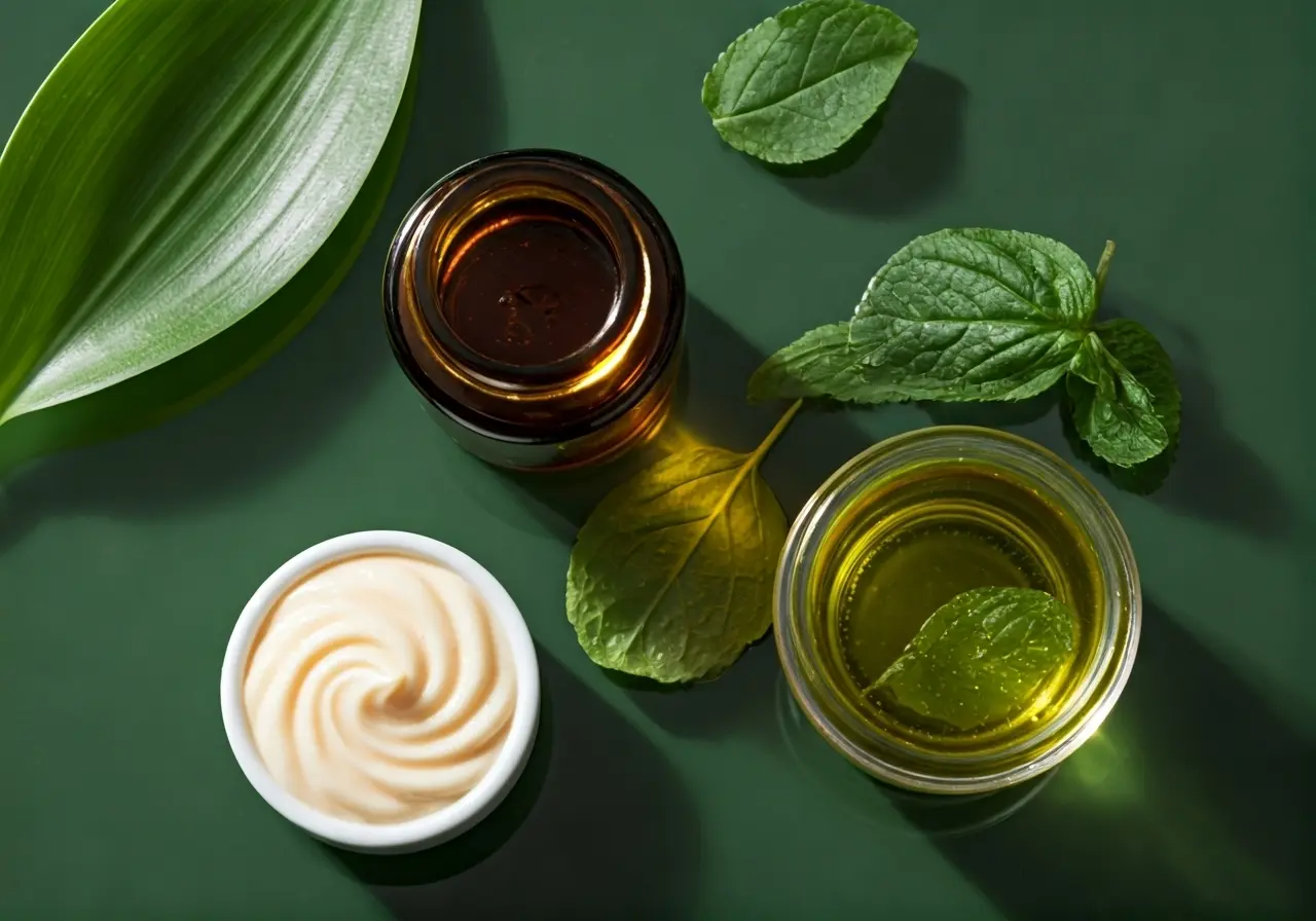 A close-up of assorted natural vegan skincare ingredients. 35mm stock photo