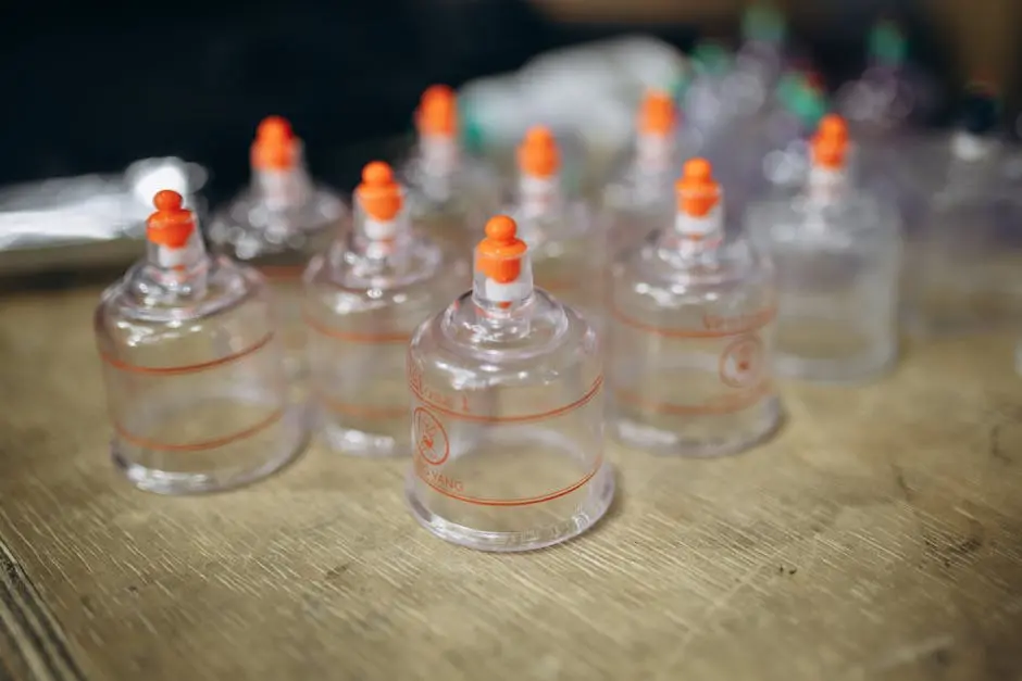 Close-up view of multiple cupping therapy cups used for massage and muscle recovery.
