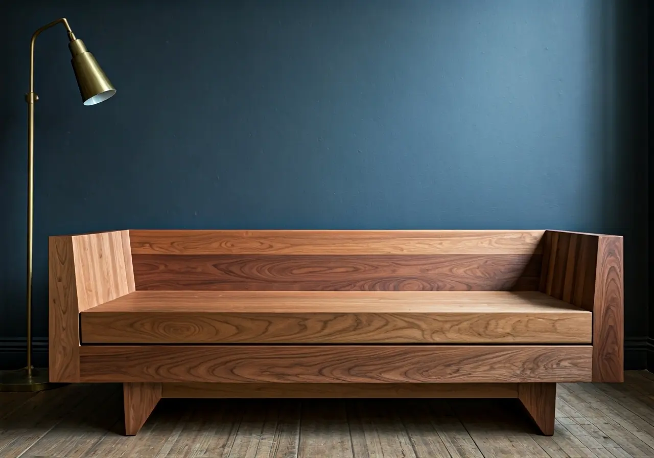 Custom wood furniture in a stylish New York apartment. 35mm stock photo