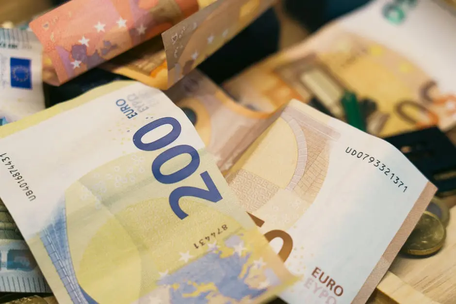 Close-up of assorted euro banknotes symbolizing finance, currency, and budget management.