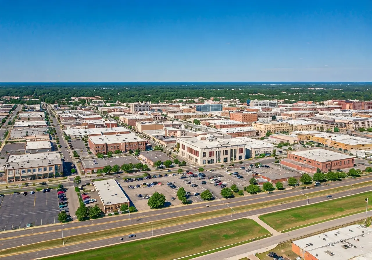 An aerial view of Bentonville highlighting varied occupancy rates. 35mm stock photo