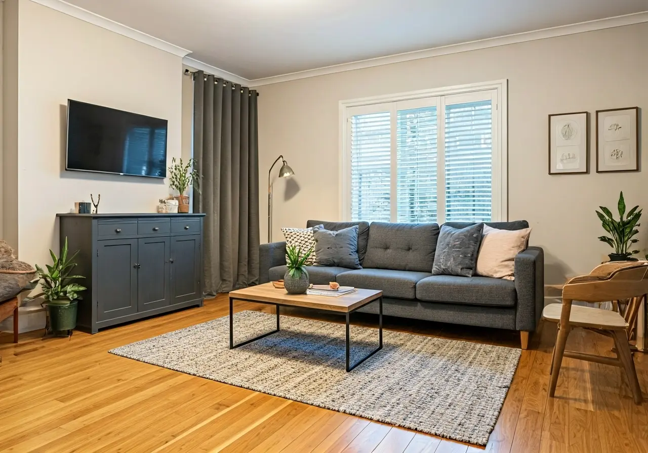 Cozy, beautifully decorated living room with modern furnishings. 35mm stock photo