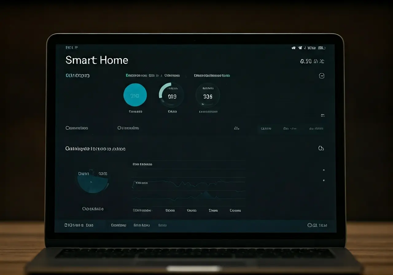 A smart home dashboard displaying system monitoring analytics. 35mm stock photo