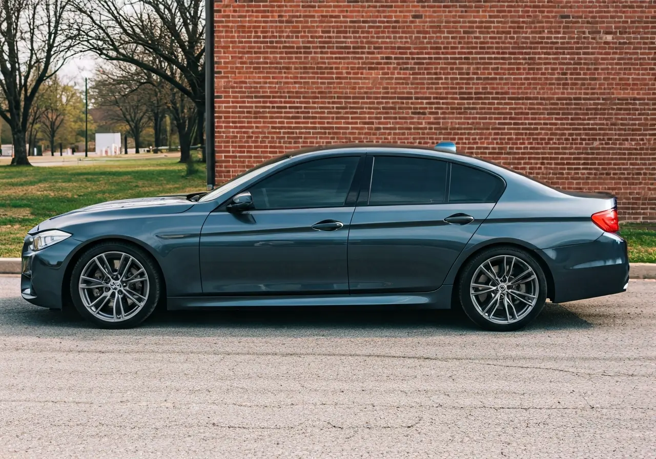 A sleek car with tinted windows parked in Winston Salem. 35mm stock photo
