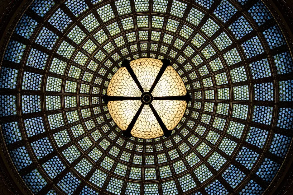 A mesmerizing view of the Tiffany stained glass dome at Chicago Cultural Center.