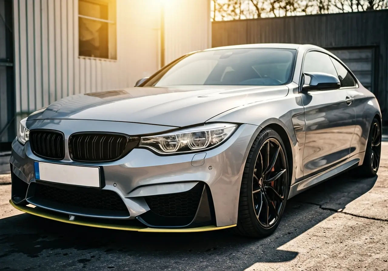 A gleaming car reflecting sunlight after professional auto detailing. 35mm stock photo