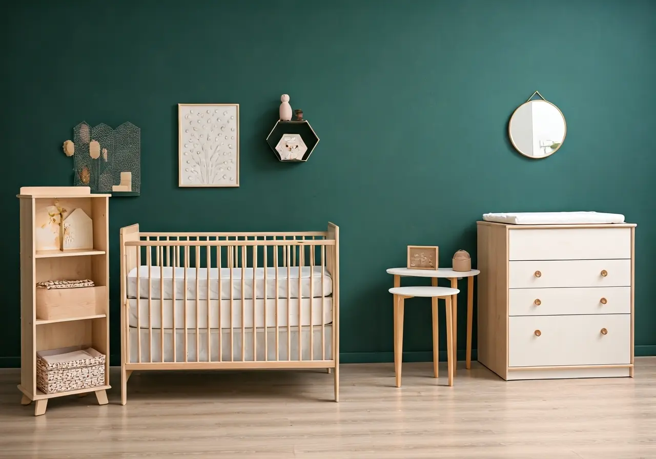 A stylish nursery with safe, modern baby furniture display. 35mm stock photo