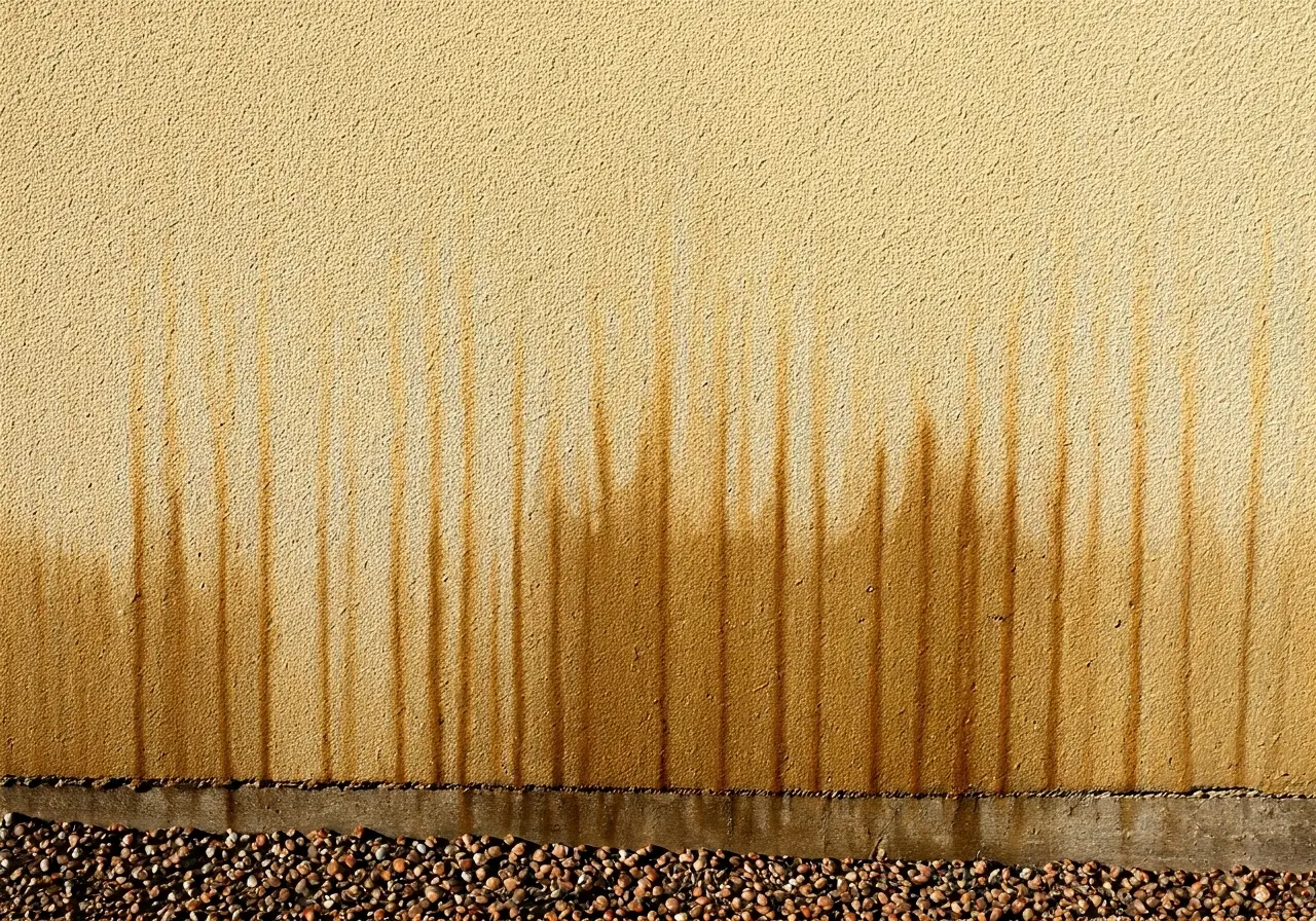 Water stains and discoloration on a textured wall, indicating potential moisture intrusion related to foundation leaks in homes.