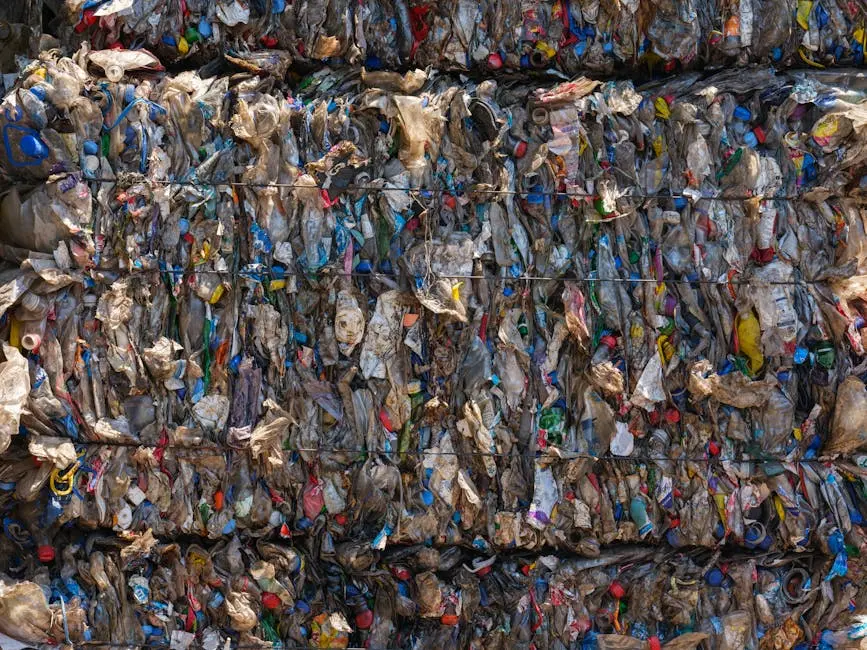 Baled plastic waste ready for recycling, highlighting environmental protection efforts.