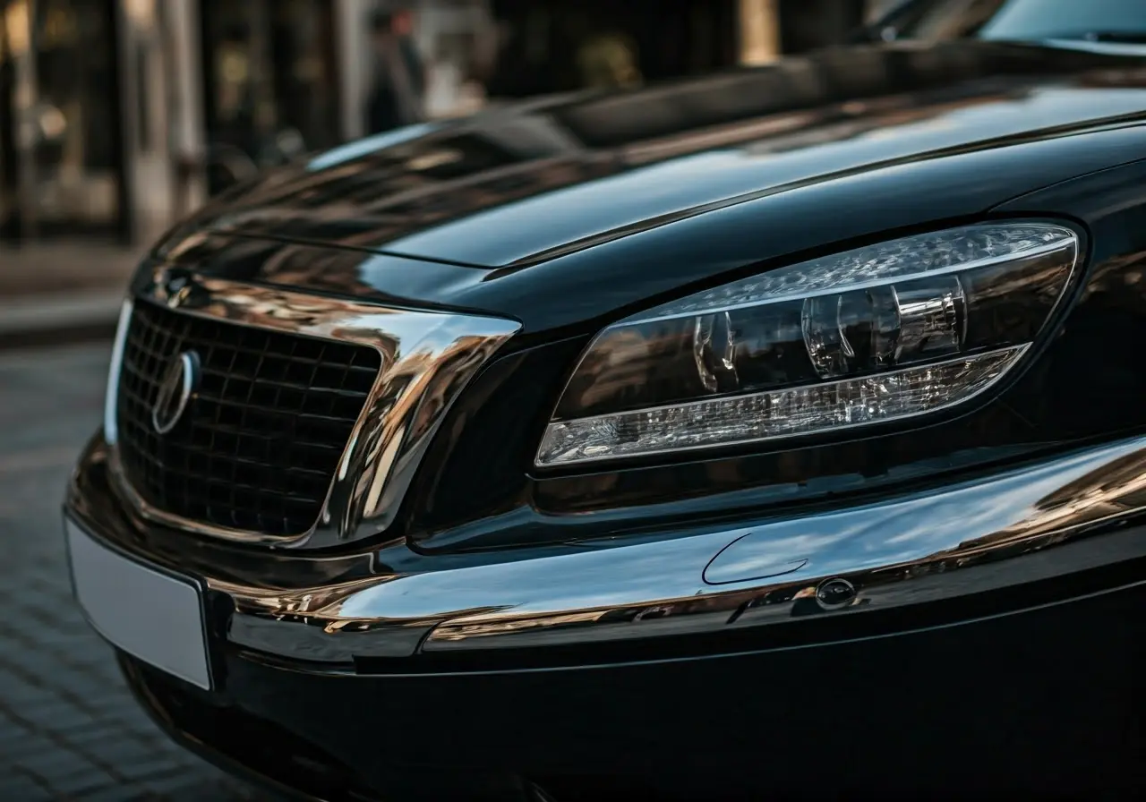 A close-up of a luxury car’s polished, shiny exterior. 35mm stock photo