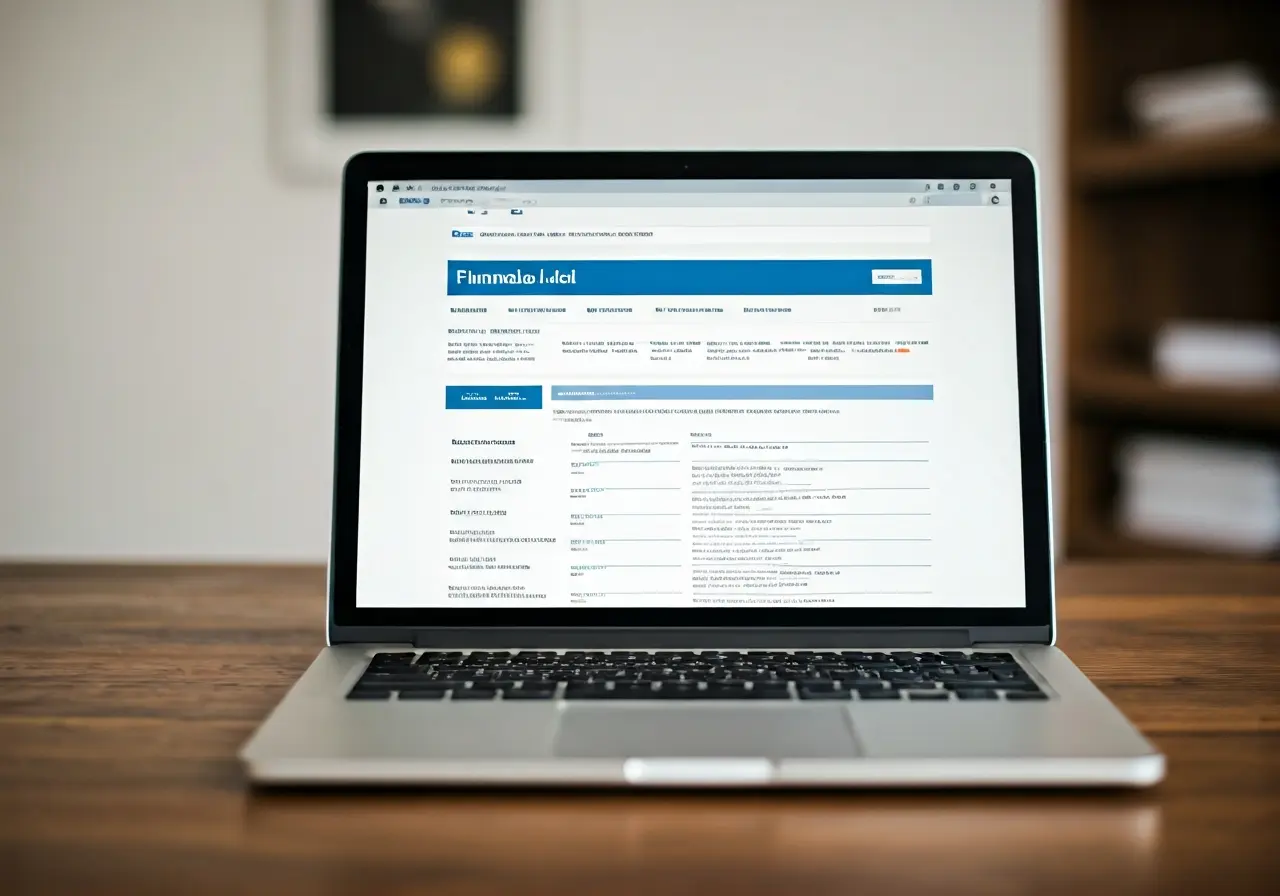 A laptop displaying a financial aid webpage on the screen. 35mm stock photo