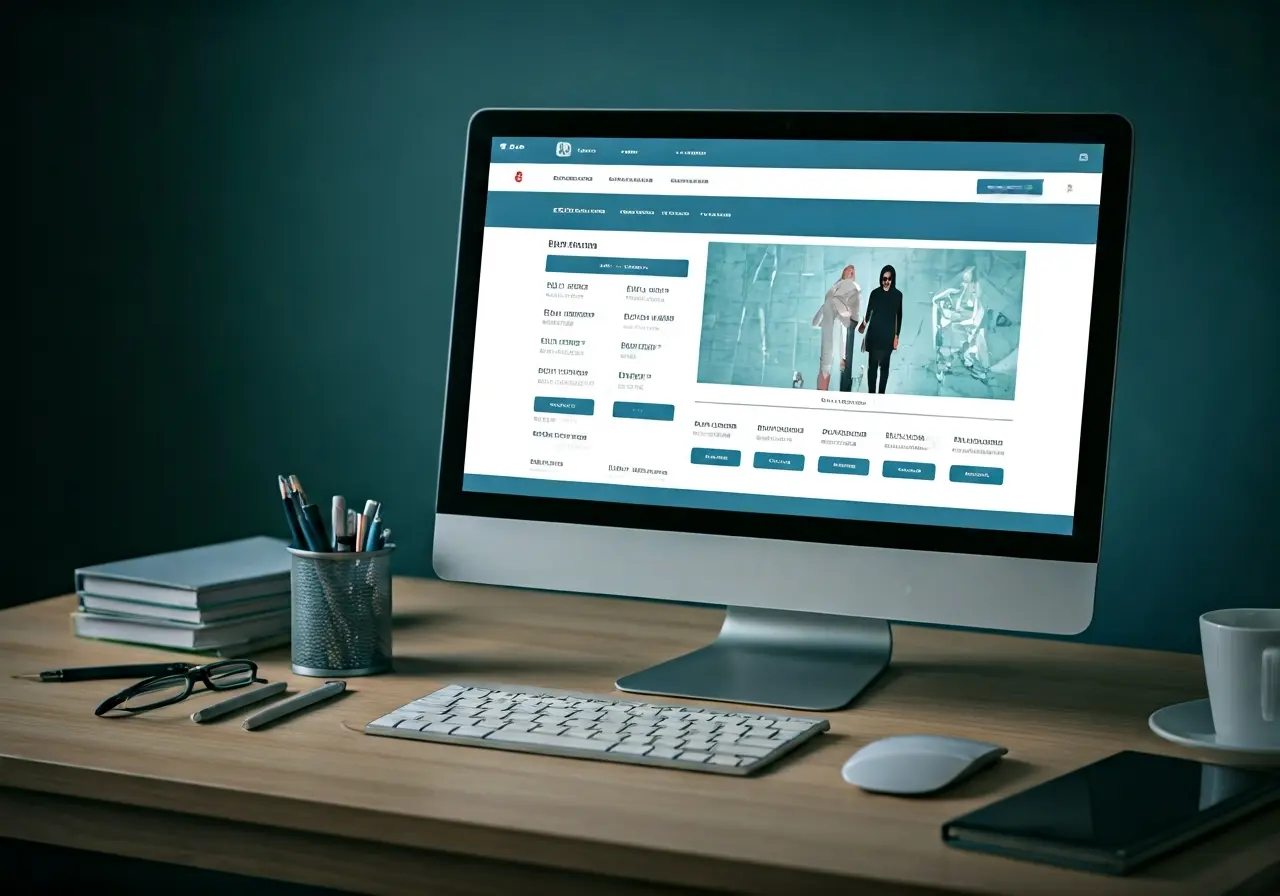 A computer displaying a medical website with office supplies. 35mm stock photo