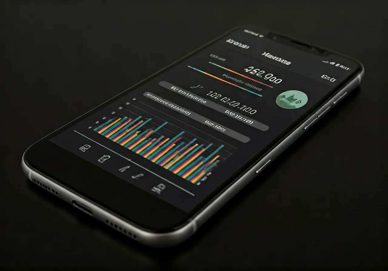 Smartphone displaying a health tracking app with colorful graphs. 35mm stock photo