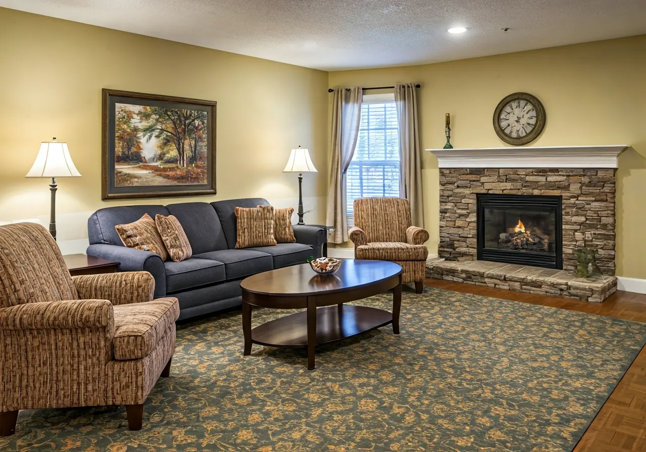 A cozy and well-decorated living room in a senior&rsquo;s home. 35mm stock photo